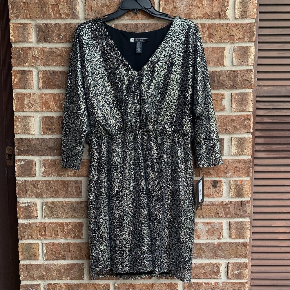 Shimmer black and silver sequence Batwing Dress